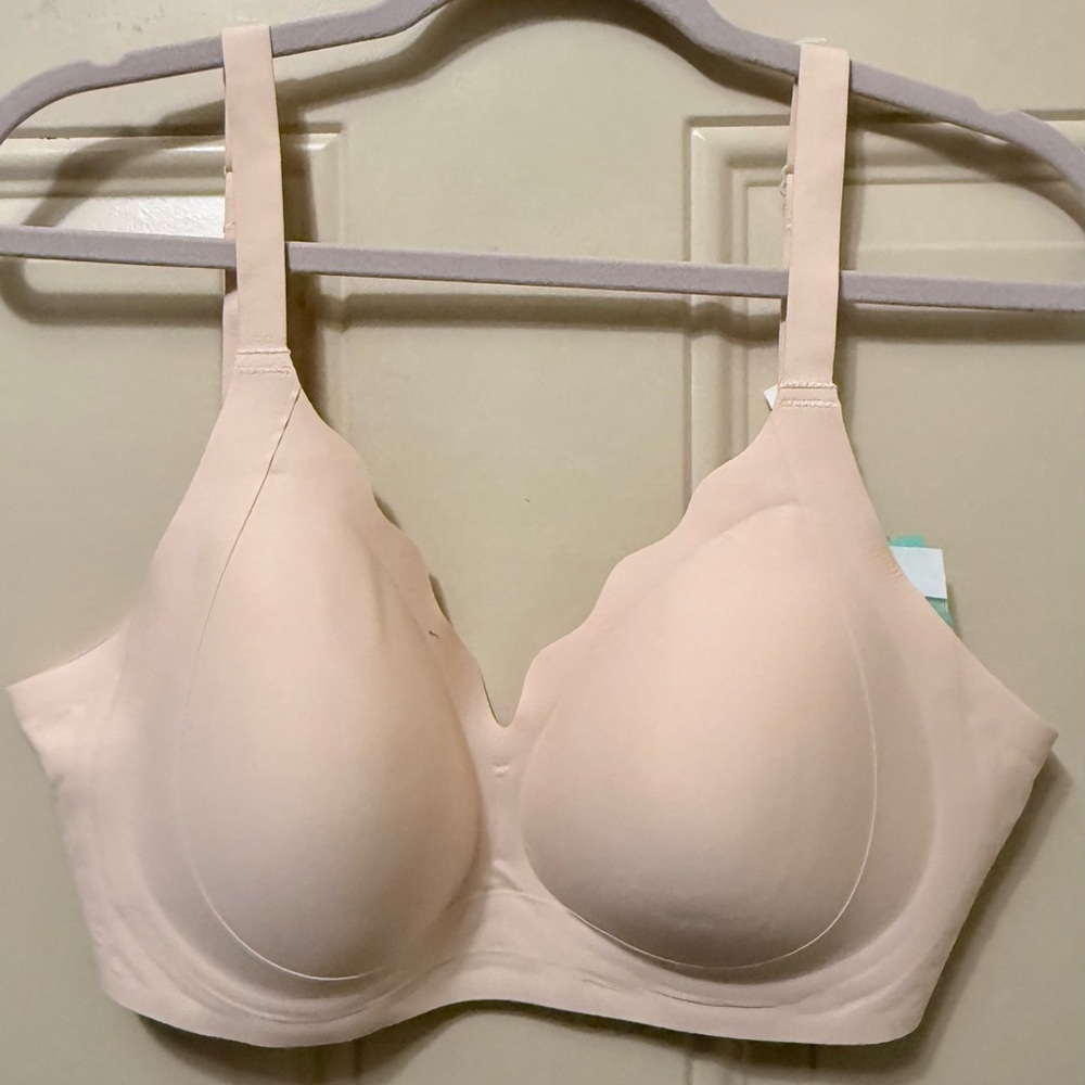Mintreus Beige Wire Free Scalloped Bra with Adjustable Straps and Extension 2XL